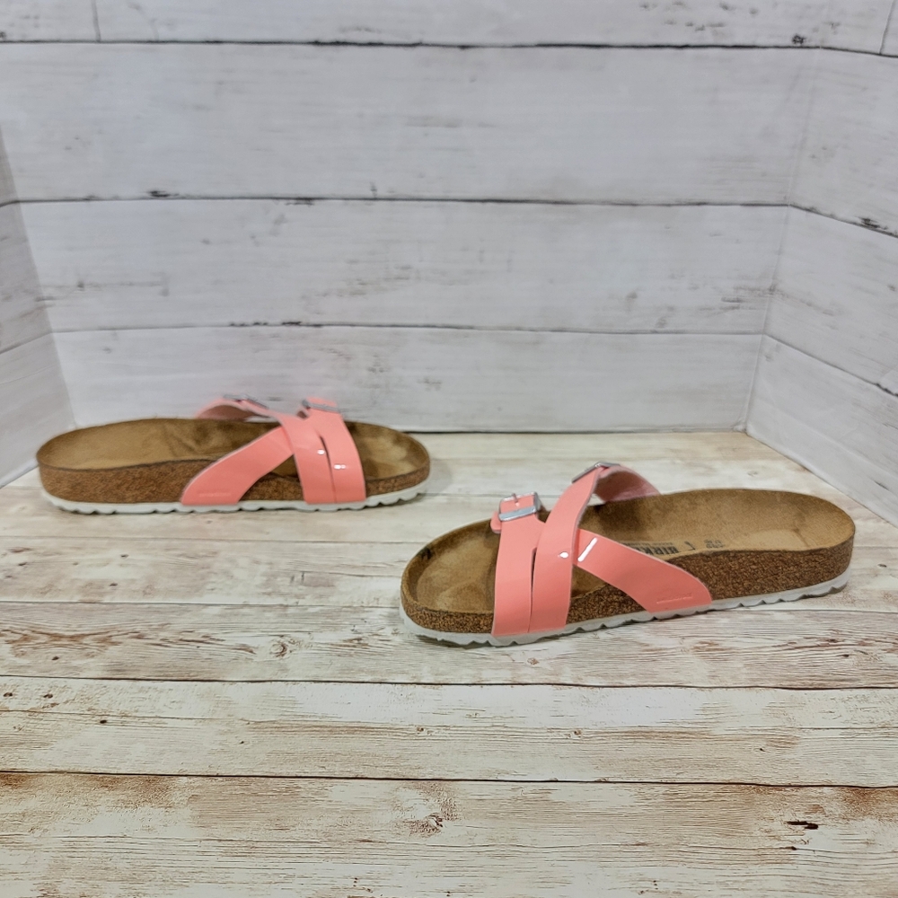 Birkenstock Birko-Flor Yao Balance Patent Coral Peach Sandals EUR 38 US 7 - Picture 9 of 11